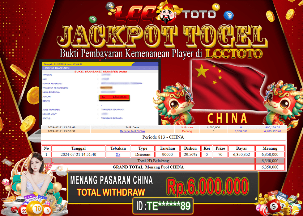 LCCTOTO JACKPOT TOGEL PASARAN CHINA POOLS 6.000.000 LUNAS