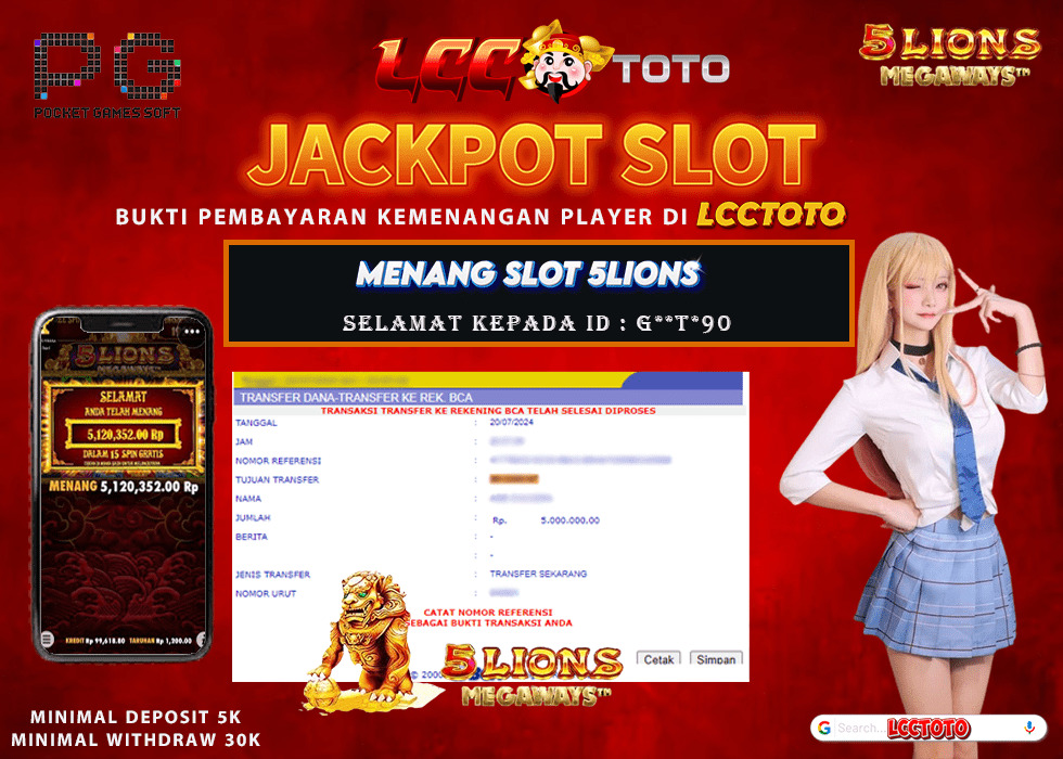 LCCTOTO JACKPOT SLOT 5 LION'S MEGAWAYS 5.000.000 LUNAS