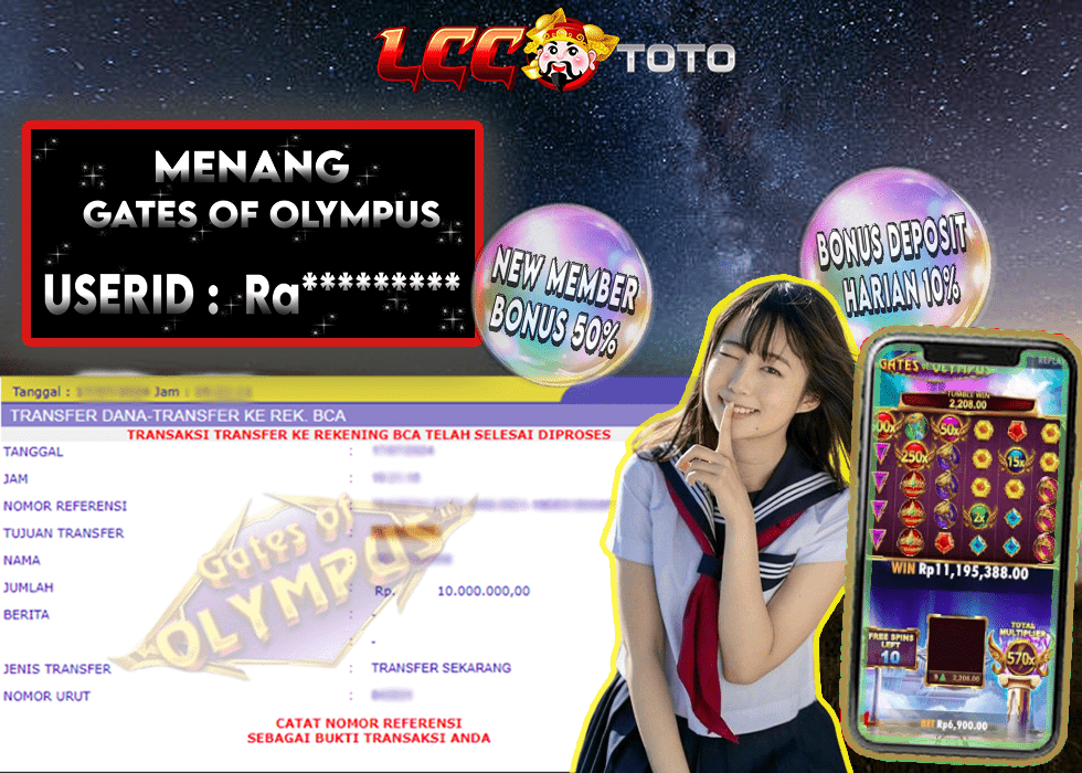 LCCTOTO JACKPOT SLOT GATES OF OLYMPUS 10.000.000 LUNAS