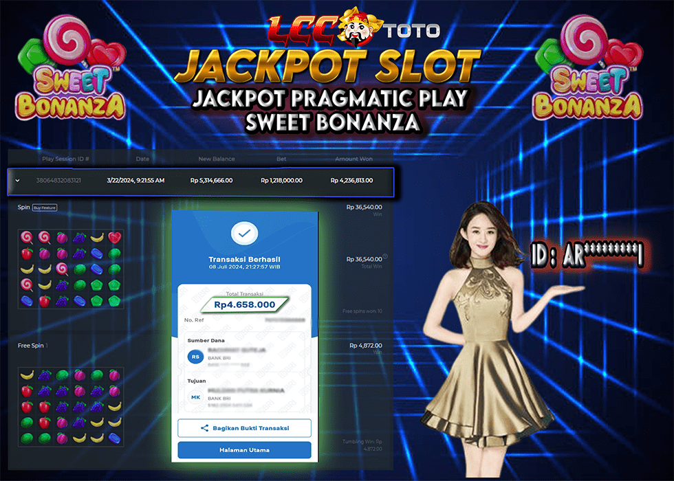 LCCTOTO JACKPOT SLOT PRAGMATIC PLAY SWEET BONANZA 4.658.000 LUNAS