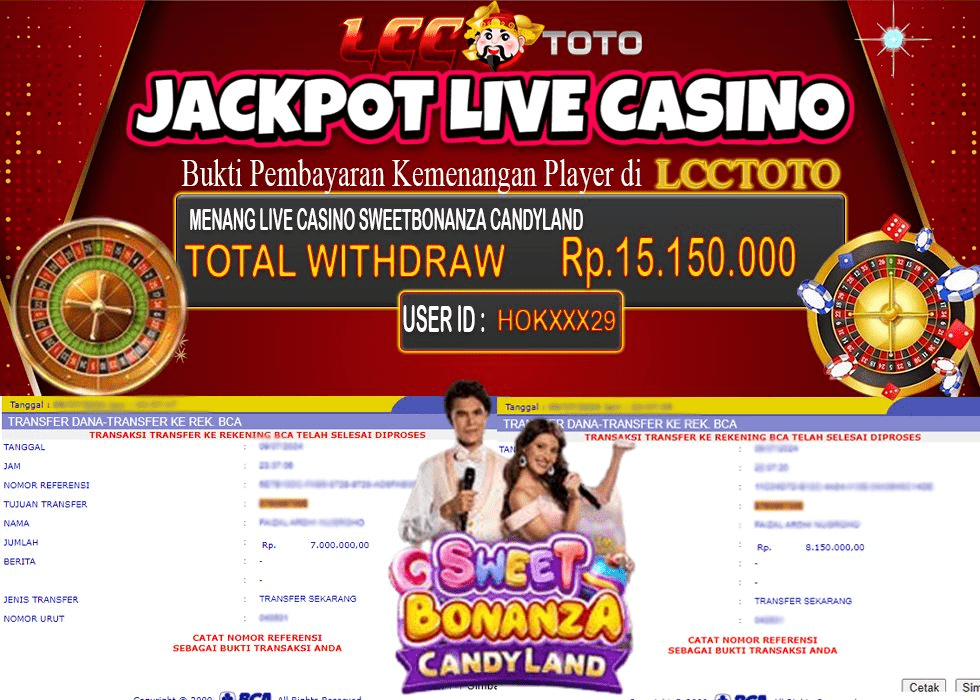 LCCTOTO JACKPOT LIVE CASINO PRAGMATIC PLAY SWEET BONANZA CANDYLAND 15.150.000 LUNAS